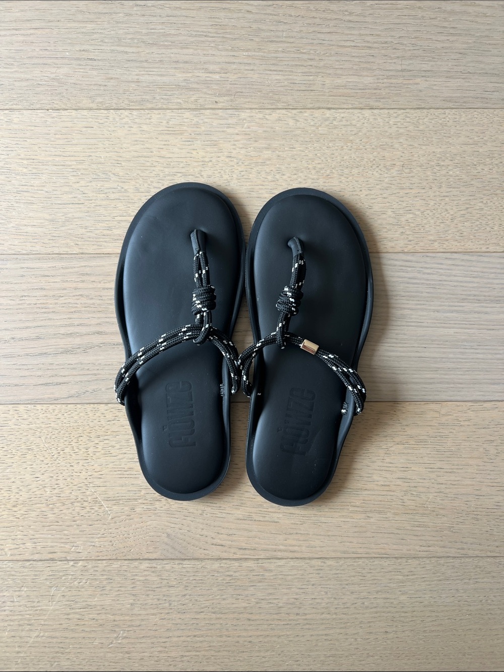 Flowze Black Rope Strap Slide Sandals